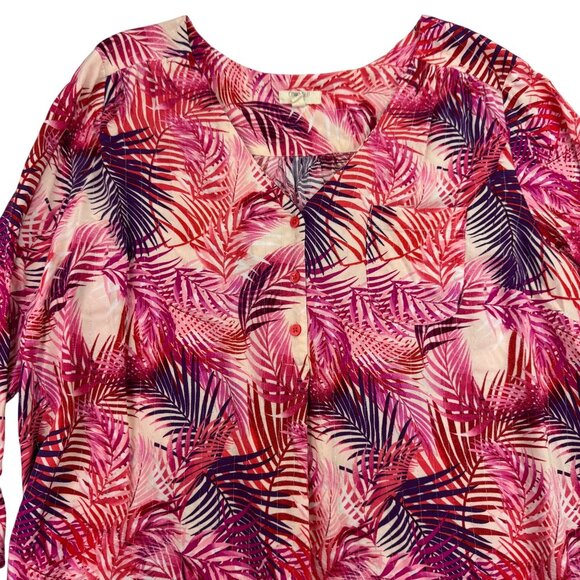Como Blu Plus size Hot pink Multicolor Tropical print Blouse Women's size 3XL - Picture 2 of 8